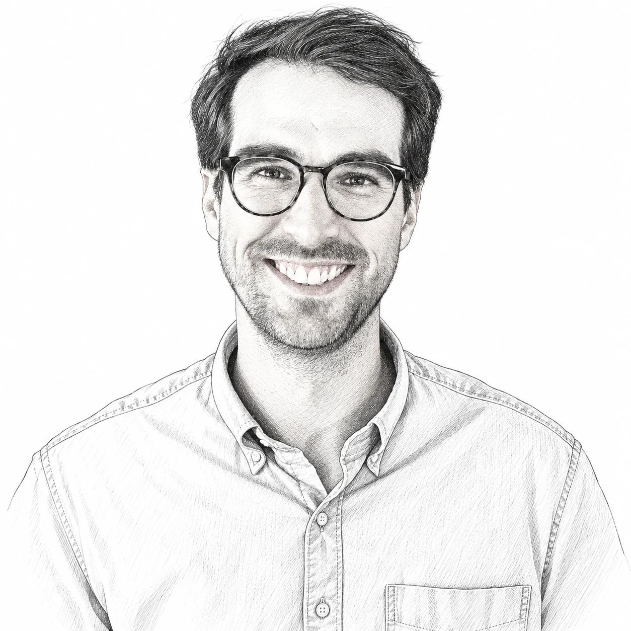 Pen and ink portrait of Josh Hurt